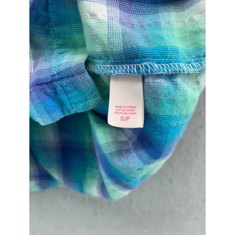 Victoria's Secret Pajama Set Women Small Teal‎ Purple Plaid Metallic